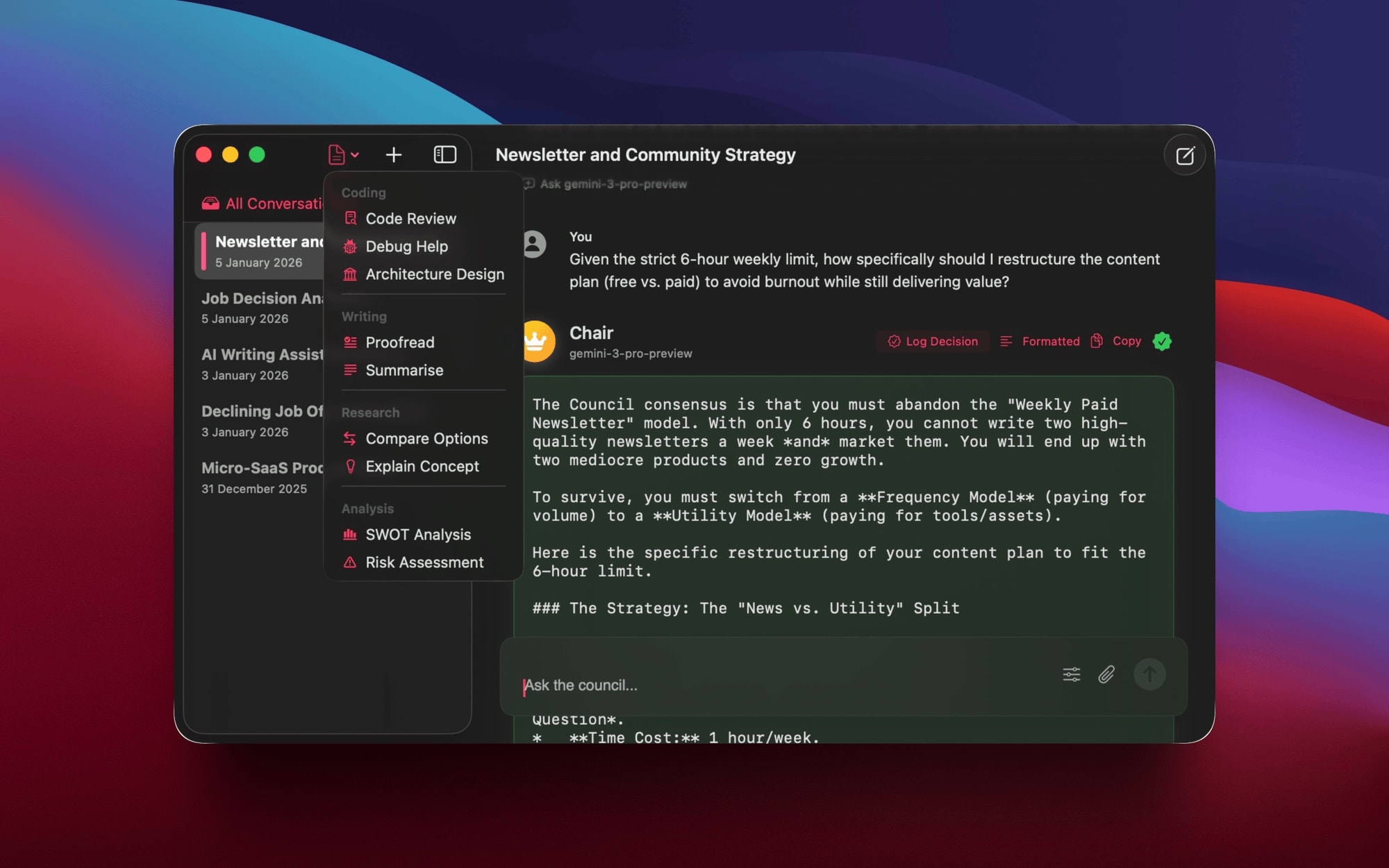 AI Council conversation view